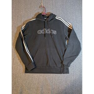 Adidas Fleece Hoodie Men's 3 Stripes Size Medium Black with Front Pocket